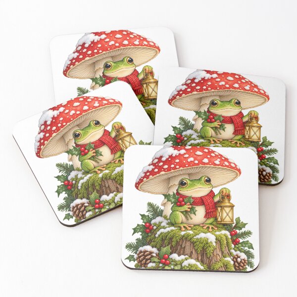 Item preview, Cottagecore Christmas Frog with Mushroom Cute Art designed and sold by victorsuarez.