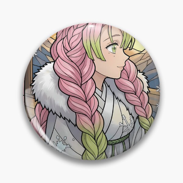 Item preview, Mitsuri Kanroji Demon Slayer Winter Shrine Stained Glass Portrait designed and sold by mildaclairmo.