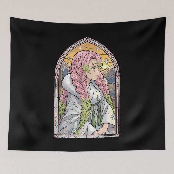 Item preview, Mitsuri Kanroji Demon Slayer Winter Shrine Stained Glass Portrait designed and sold by mildaclairmo.