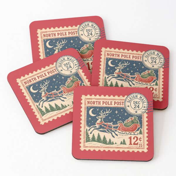 Item preview, North Pole Post Vintage Christmas Stamp Reindeer Sleigh Retro Holiday Postage designed and sold by HooptownRV.