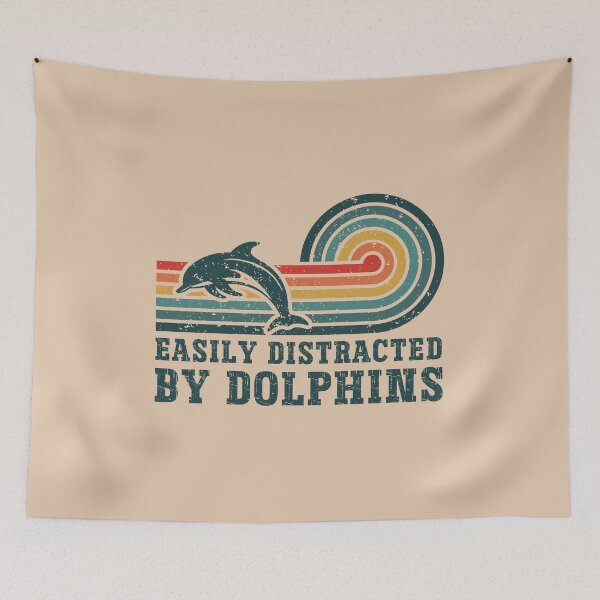 Item preview, Easily Distracted By Dolphins Vintage Retro Sunset Ocean Sea Life designed and sold by Dmetalx Art Apparel.