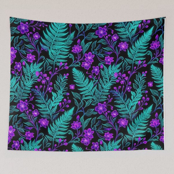 Item preview, Luminous Neon Ferns and Purple Floral Pattern designed and sold by Owcomm.