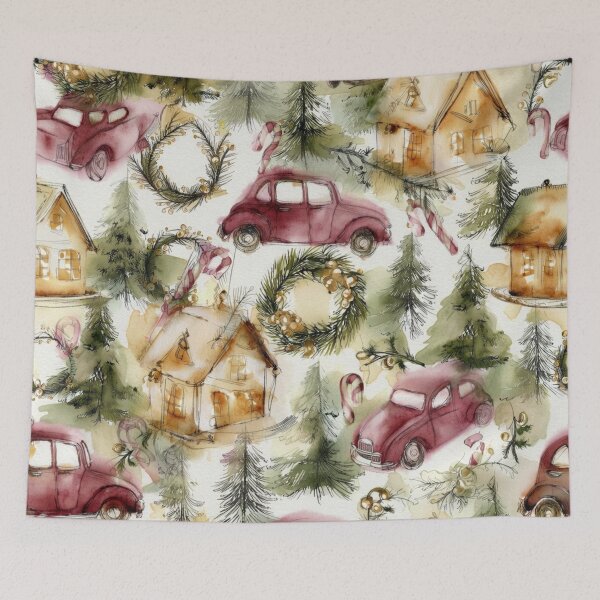 Item preview, Vintage Christmas Village Watercolor Pattern designed and sold by Dream Bloom Gallery.