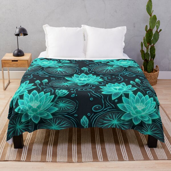 Item preview, Glowing Cyan Water Lily Floral Pattern designed and sold by Owcomm.