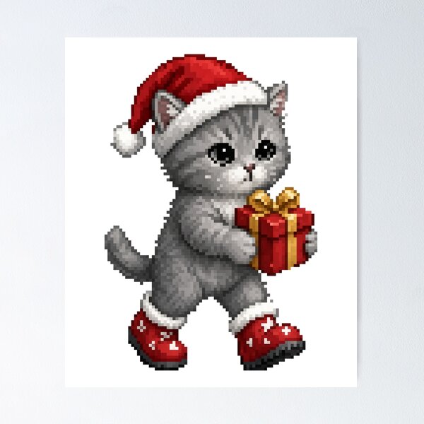 Item preview, Gray Kitten Christmas Present designed and sold by PopDigital.