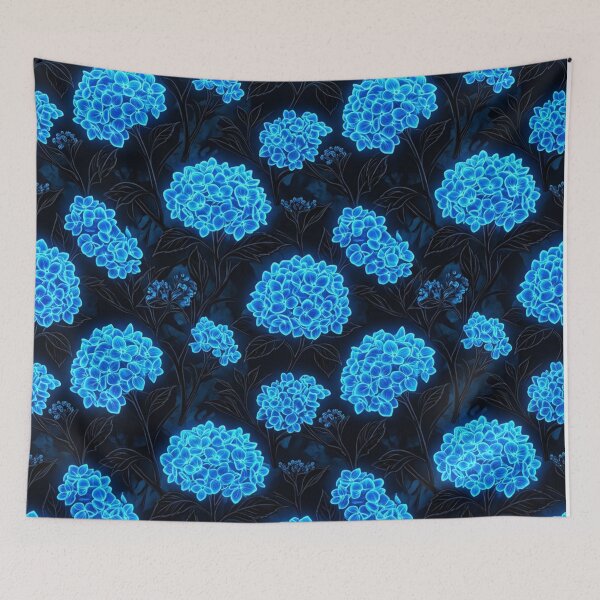Item preview, Glowing Neon Blue Hydrangea Floral Pattern designed and sold by Owcomm.