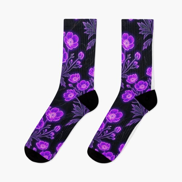 Item preview, Glowing Purple Neon Floral Botanical Pattern designed and sold by Owcomm.