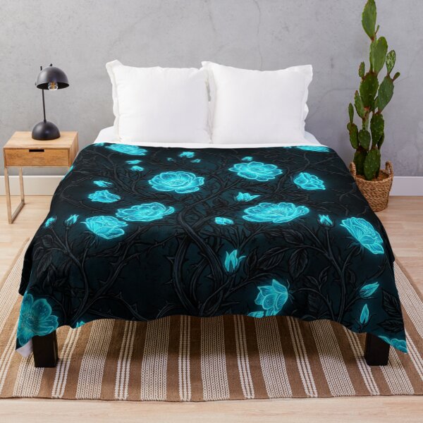 Item preview, Glowing Neon Cyan Roses Thorns Pattern designed and sold by Owcomm.