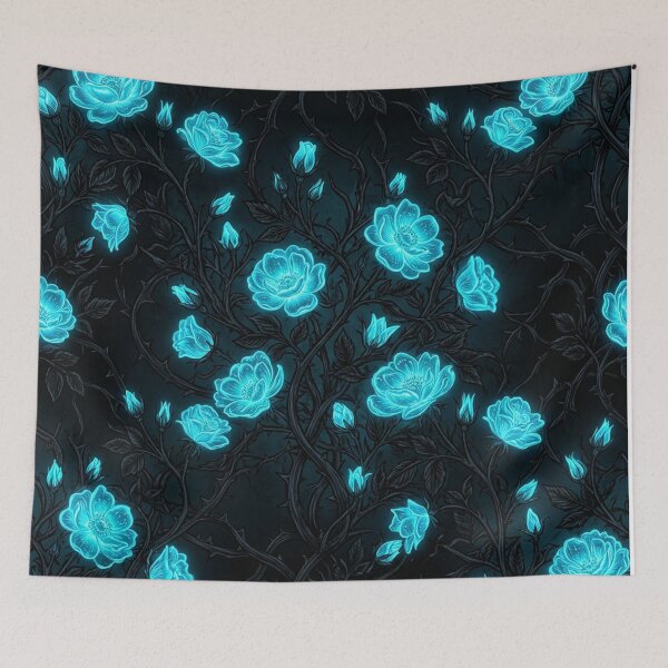 Item preview, Glowing Neon Cyan Roses Thorns Pattern designed and sold by Owcomm.