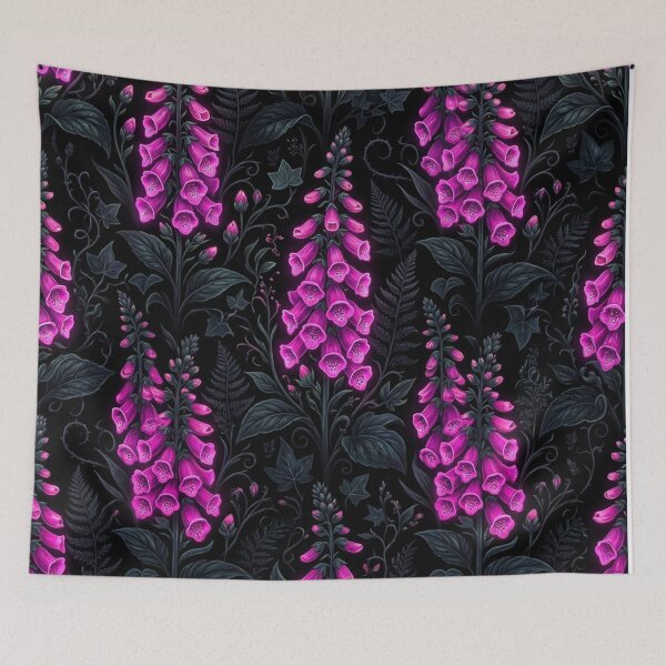 Item preview, Glowing Pink Foxglove Dark Floral Botanical Pattern designed and sold by Owcomm.