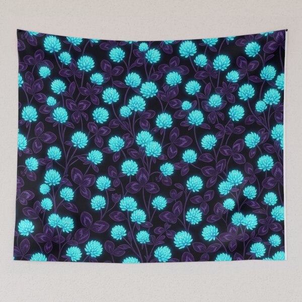 Item preview, Glowing Cyan Clover Floral Pattern On Dark Purple designed and sold by Owcomm.