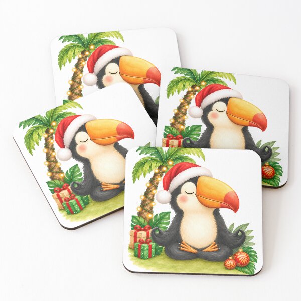 Item preview, Christmas Yoga Toucan – Peaceful Lotus Pose with Santa Hat designed and sold by YogiAnimalArt.
