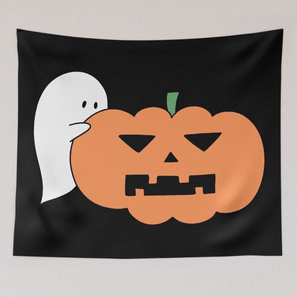 Item preview, Cute ghost peeking behind a Jack O Lantern pumpkin for Halloween illustration designed and sold by ubborn.