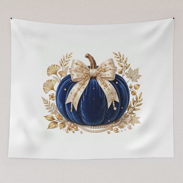 Item preview, Navy Blue Velvet Pumpkin Gold Bow Luxury designed and sold by ChotipahArt.