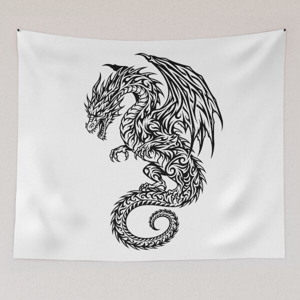 Item preview, Tribal Dragon Tattoo Design – Black Winged Dragon Art designed and sold by DragonSerpent Ink.