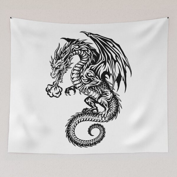 Item preview, Fire Breathing Tribal Dragon – Black Winged Dragon Tattoo Art designed and sold by DragonSerpent Ink.