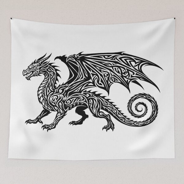 Item preview, Tribal Dragon Side View – Black Winged Dragon Celtic Tattoo Art designed and sold by DragonSerpent Ink.
