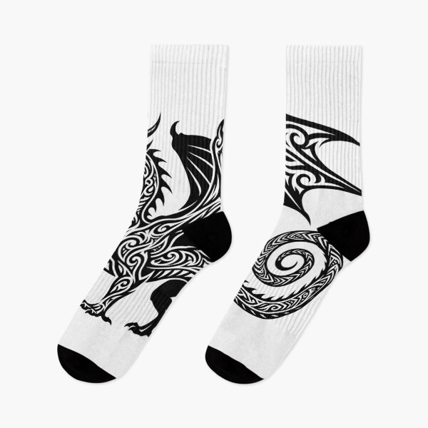 Item preview, Maori Tribal Dragon with Spiral Tail – Black Winged Dragon Tattoo Art designed and sold by DragonSerpent Ink.