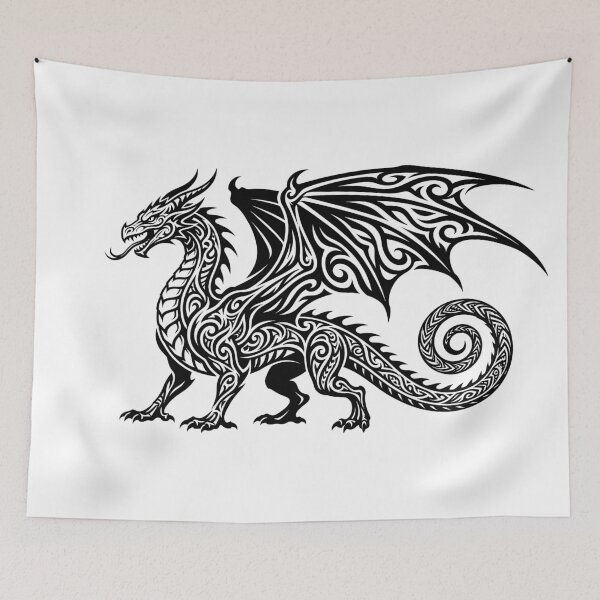 Item preview, Maori Tribal Dragon with Spiral Tail – Black Winged Dragon Tattoo Art designed and sold by DragonSerpent Ink.