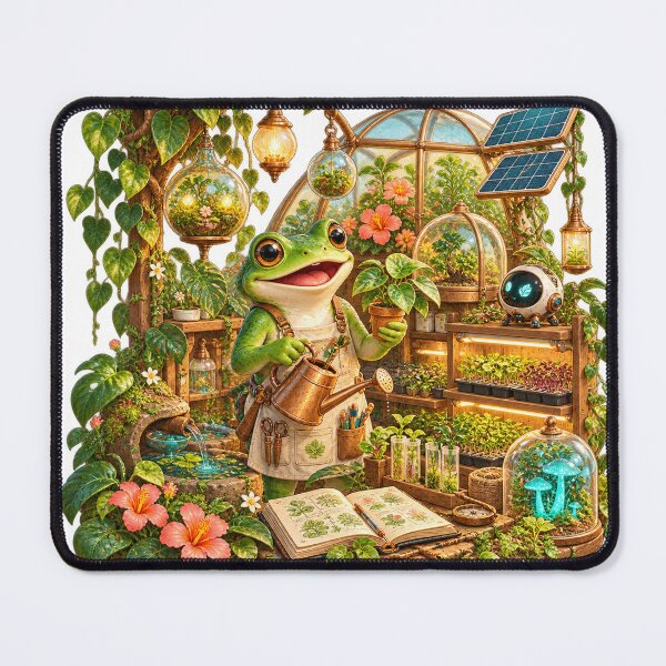 Item preview, Solarpunk Frog Botanist in Mini Greenhouse designed and sold by Drip stamp.