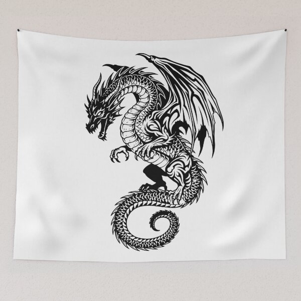 Item preview, Scaled Dragon Tattoo Design – Black Tribal Winged Dragon Art designed and sold by DragonSerpent Ink.