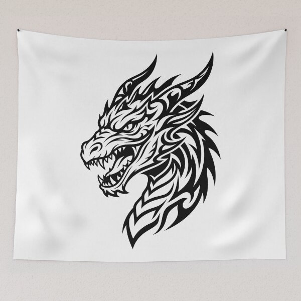 Item preview, Tribal Dragon Head Tattoo Design – Fierce Black Dragon Face Art designed and sold by DragonSerpent Ink.