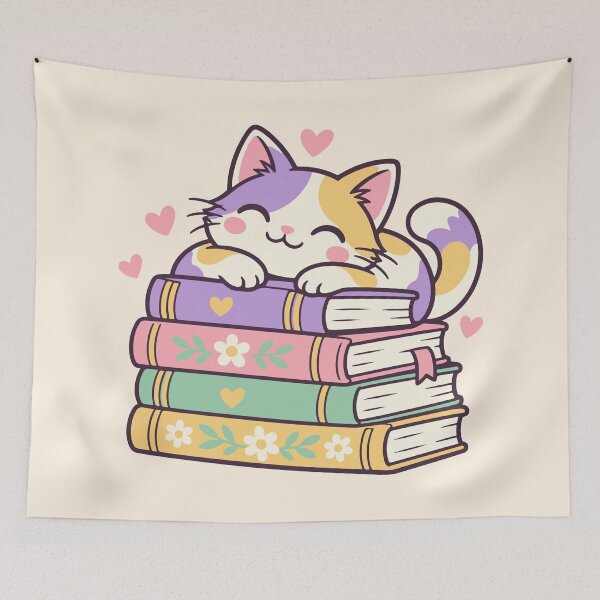 Item preview, Cute Cat Lounging on Colorful Stack of Books designed and sold by FemmePod.