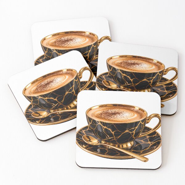Item preview, Luxury Black and Gold Cappuccino Cup with Elegant Marble Design designed and sold by TinyWeird.