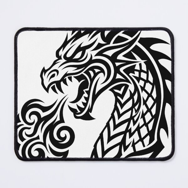 Item preview, Tribal Dragon Head Breathing Fire – Black Swirl Flame Dragon Tattoo Art designed and sold by DragonSerpent Ink.