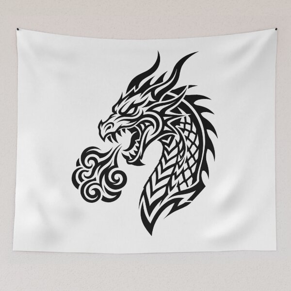 Item preview, Tribal Dragon Head Breathing Fire – Black Swirl Flame Dragon Tattoo Art designed and sold by DragonSerpent Ink.