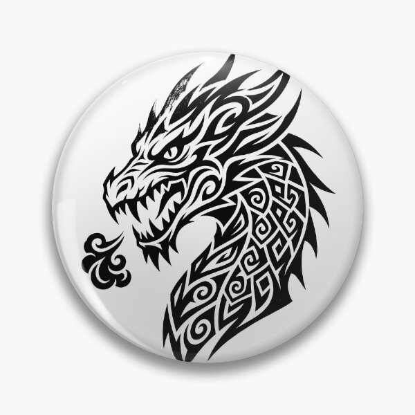 Item preview, Celtic Spiral Dragon Head Tattoo – Tribal Black Dragon Face Art designed and sold by DragonSerpent Ink.