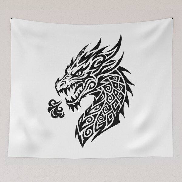 Item preview, Celtic Spiral Dragon Head Tattoo – Tribal Black Dragon Face Art designed and sold by DragonSerpent Ink.
