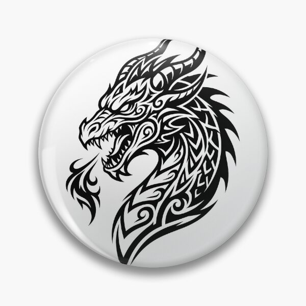Item preview, Horned Tribal Dragon Head Tattoo – Black Flame Breathing Dragon Art designed and sold by DragonSerpent Ink.
