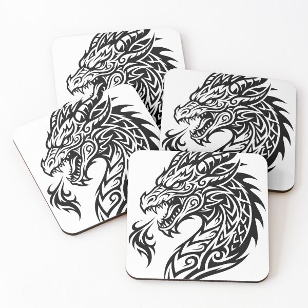 Item preview, Horned Tribal Dragon Head Tattoo – Black Flame Breathing Dragon Art designed and sold by DragonSerpent Ink.