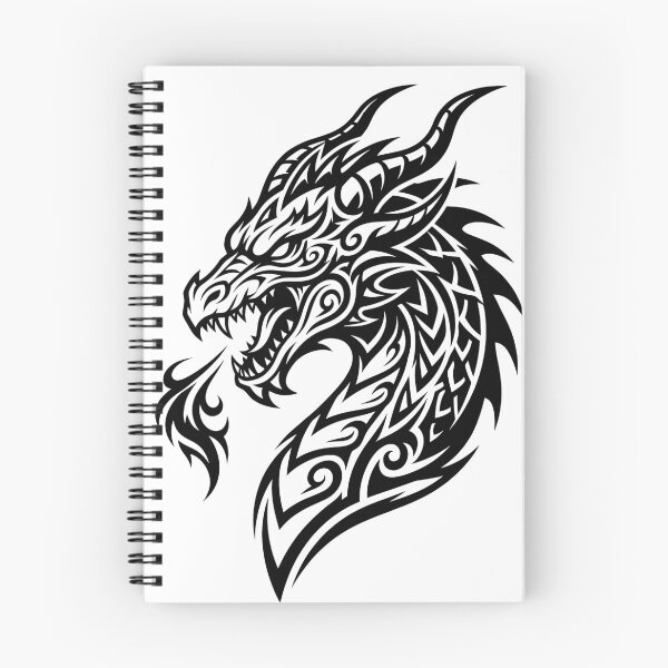 Item preview, Horned Tribal Dragon Head Tattoo – Black Flame Breathing Dragon Art designed and sold by DragonSerpent Ink.