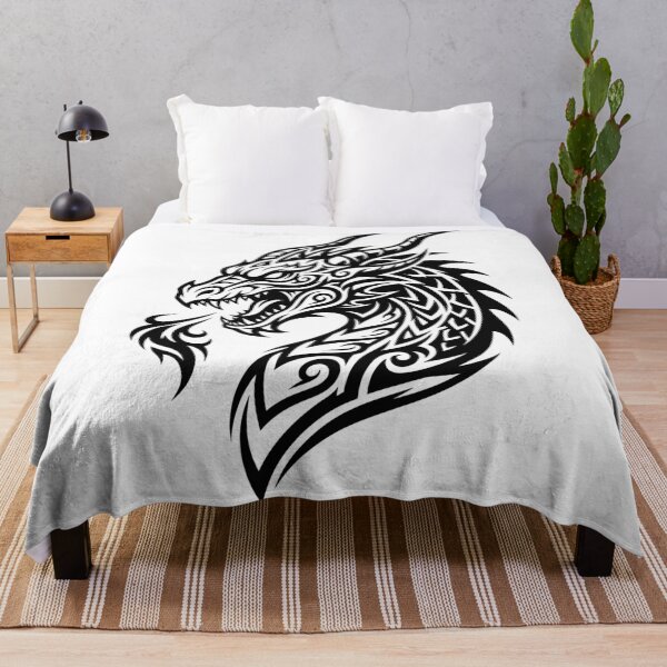 Item preview, Horned Tribal Dragon Head Tattoo – Black Flame Breathing Dragon Art designed and sold by DragonSerpent Ink.