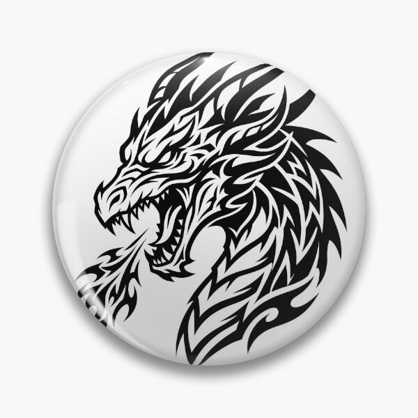 Item preview, Sharp Tribal Dragon Head Tattoo – Black Flame Fire Breathing Dragon Art designed and sold by DragonSerpent Ink.
