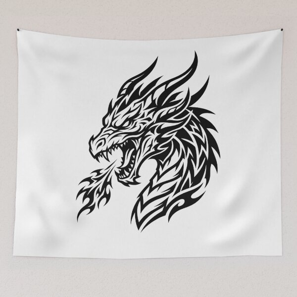 Item preview, Sharp Tribal Dragon Head Tattoo – Black Flame Fire Breathing Dragon Art designed and sold by DragonSerpent Ink.