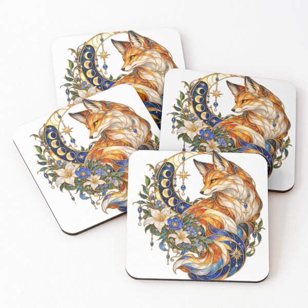 Item preview, Stained Glass Celestial Fox and Crescent Moon designed and sold by Drip stamp.