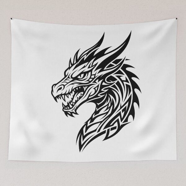 Item preview, Tribal Dragon Head Logo Design – Clean Black Dragon Mascot Tattoo Art designed and sold by DragonSerpent Ink.