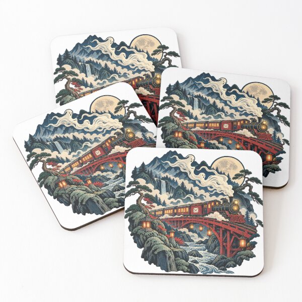 Item preview, Ghost Mail Train Crossing Moonlit Mountain Bridge designed and sold by Drip stamp.