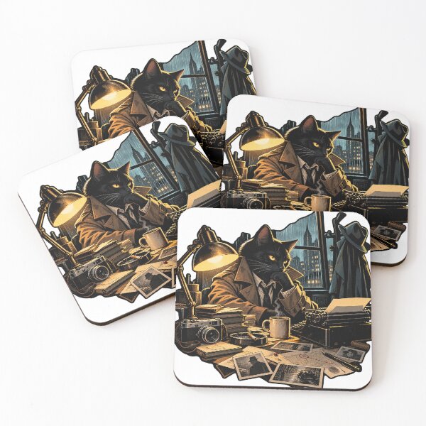 Item preview, Black Cat Detective in Rainy Noir Office designed and sold by Drip stamp.