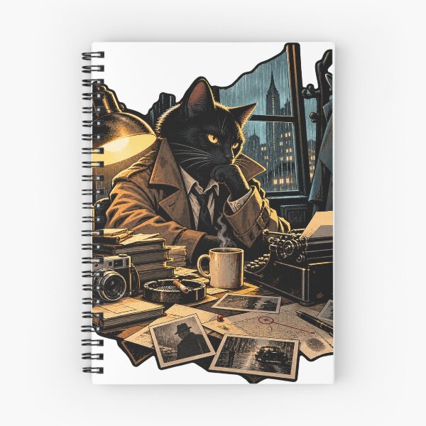 Item preview, Black Cat Detective in Rainy Noir Office designed and sold by Drip stamp.