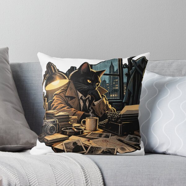 Item preview, Black Cat Detective in Rainy Noir Office designed and sold by Drip stamp.