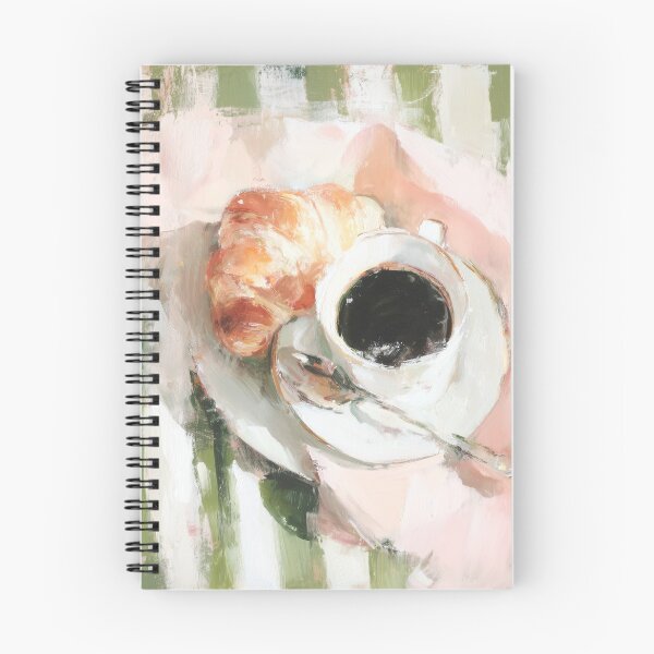 Item preview, Coffee and Croissant – Pink Oil Painting Kitchen Art designed and sold by Studio Remier.