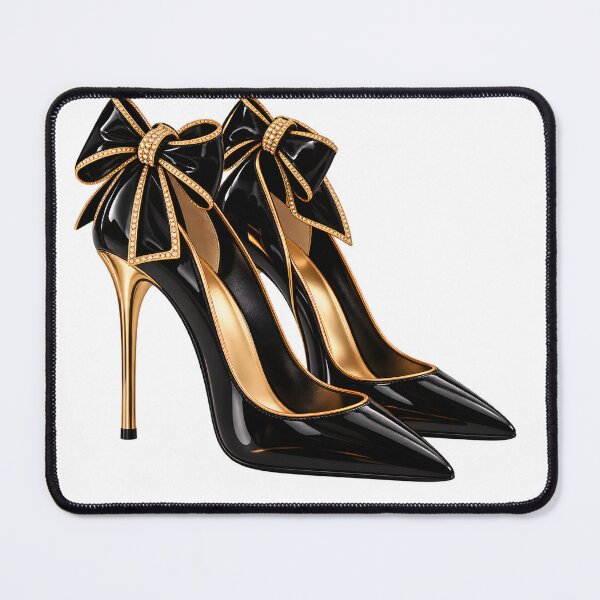 Item preview, Elegant Black and Gold High Heels with Satin Bows designed and sold by TinyWeird.