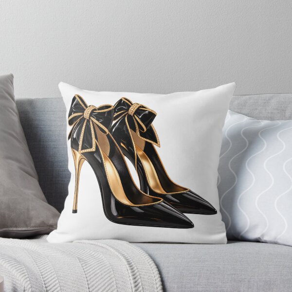 Item preview, Elegant Black and Gold High Heels with Satin Bows designed and sold by TinyWeird.