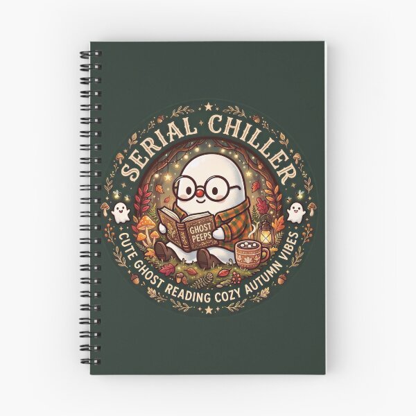 Item preview, Serial Chiller Cute Ghost Reading Book Cozy Autumn Vibe designed and sold by gear-posters.