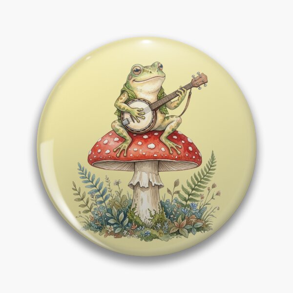 Item preview, Cute Cottagecore Frog Playing Banjo On Mushroom designed and sold by bvdesignart.
