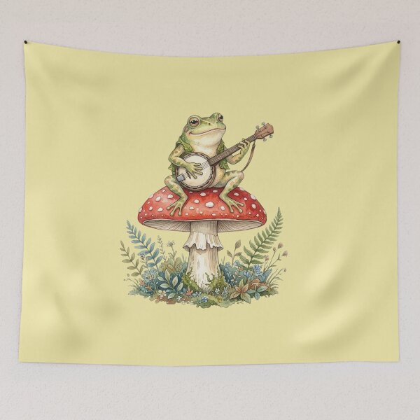 Item preview, Cute Cottagecore Frog Playing Banjo On Mushroom designed and sold by bvdesignart.